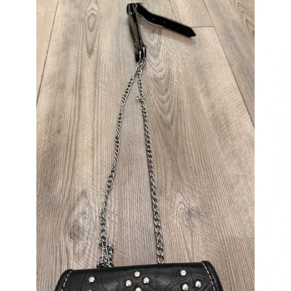 Scottish Kilt Sporran Cowhide Leather Celtic Knot Studded Tassel Chain Bag Black